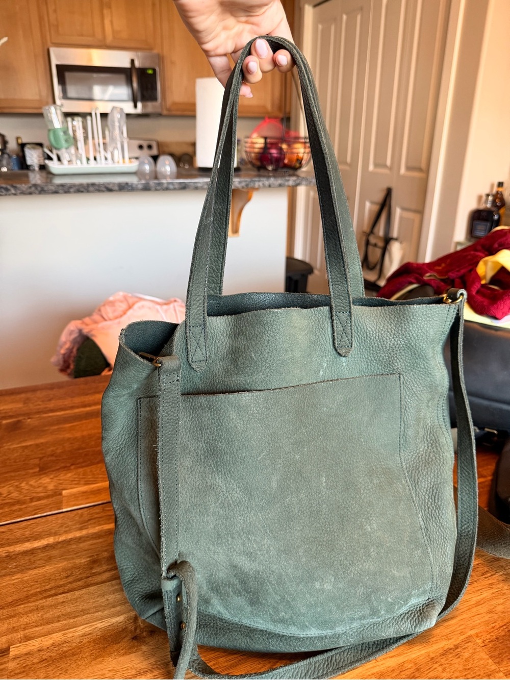 Suede Medium Transport Tote in Green